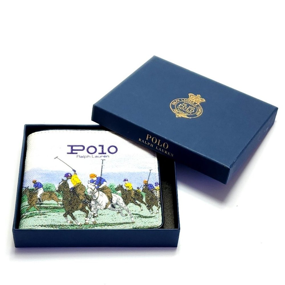 Polo Ralph Lauren Men's Equestrian Polo Player Print Canvas Billfold Wallet - Picture 1 of 15
